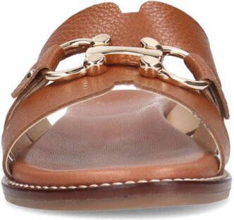 Manfield leren slippers met gesp cognac