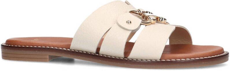 Manfield leren slippers met gesp ecru