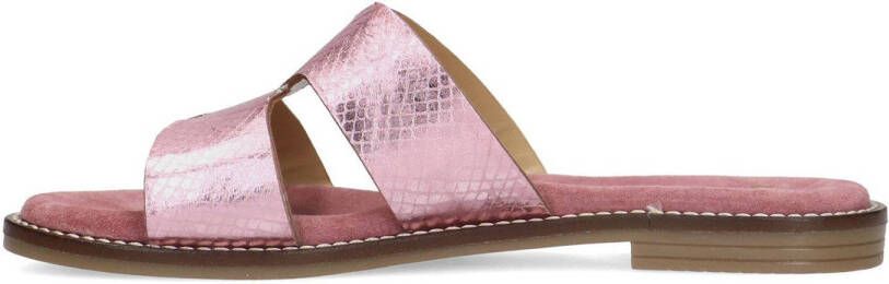 Manfield leren slippers roze metallic