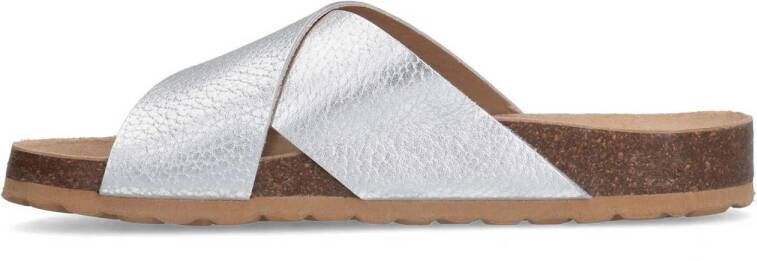 Manfield leren slippers zilver