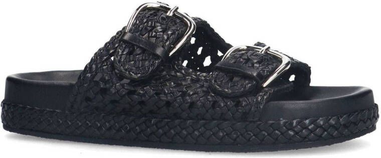 Manfield leren slippers zwart