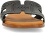 Manfield Dames Zwarte leren slippers - Thumbnail 4