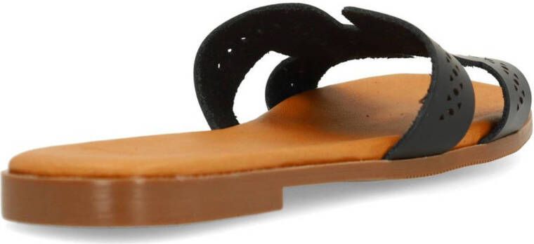 Manfield leren slippers zwart