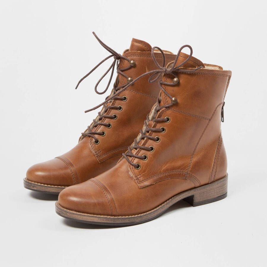 Manfield leren veterboots cognac