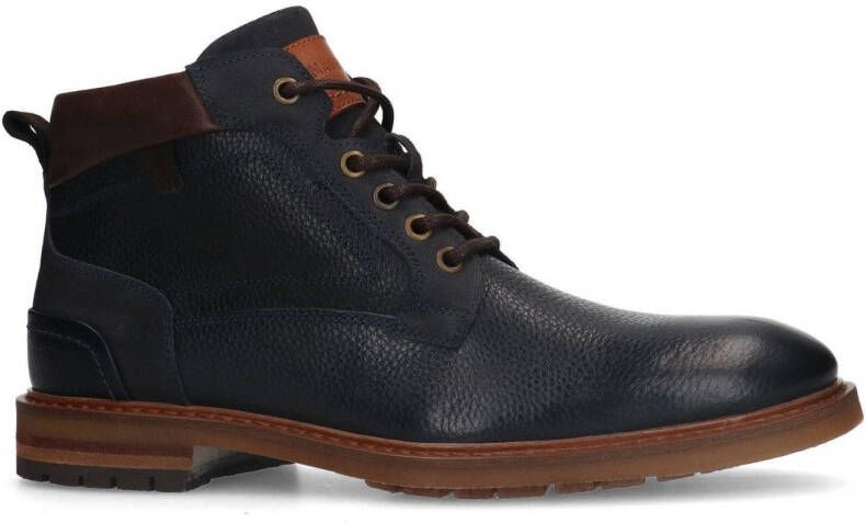 Manfield leren veterboots donkerblauw