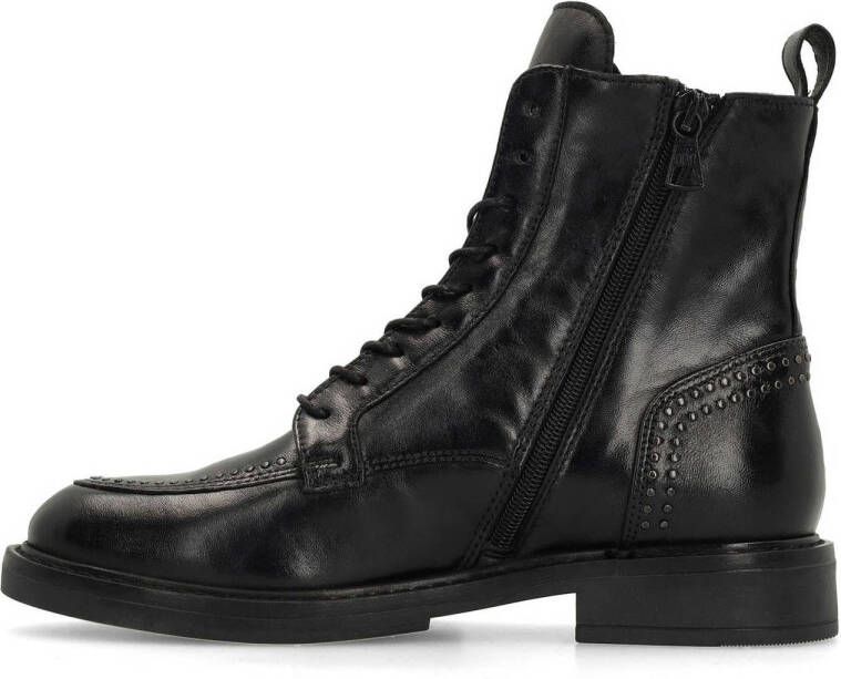 Manfield leren veterboots met studs zwart