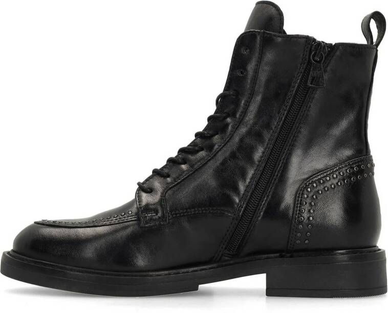 Manfield leren veterboots met studs zwart