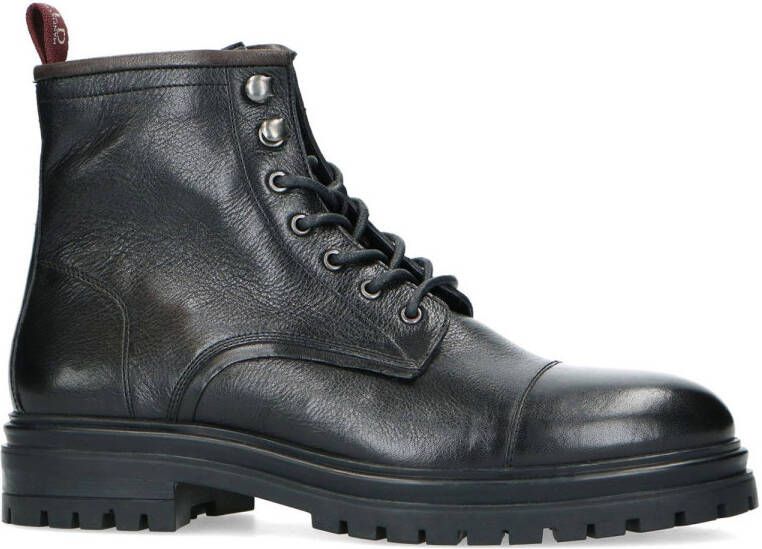 Manfield leren veterboots zwart