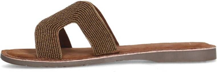 Manfield slippers met kraaltjes goud