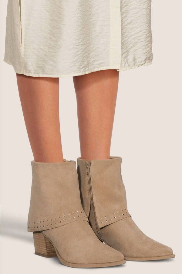 Manfield suède cowboylaarzen met flap beige