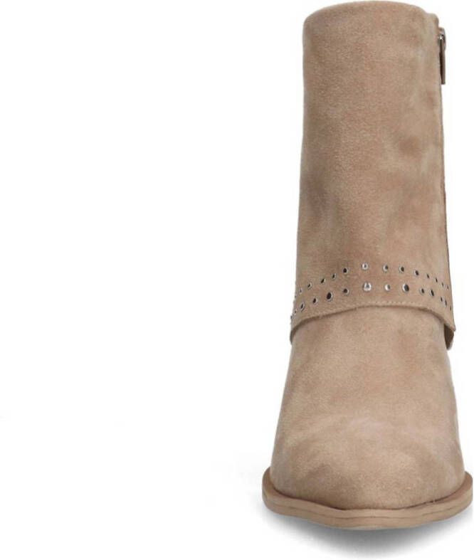 Manfield suède cowboylaarzen met flap beige