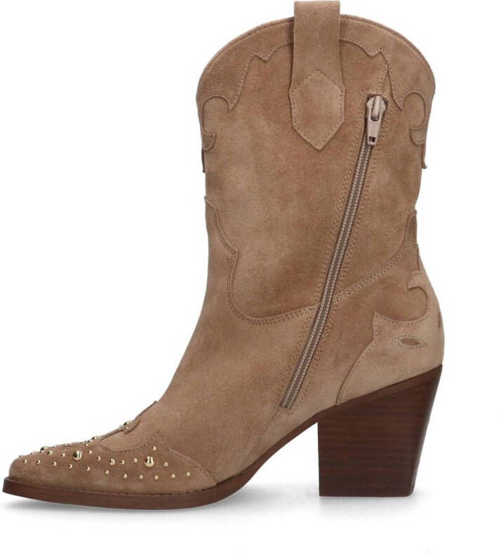 Manfield suède cowboylaarzen met studs beige