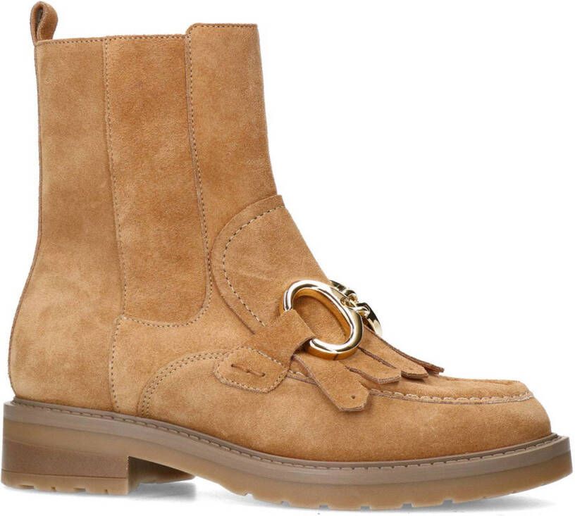 Manfield suède enkellaarzen cognac