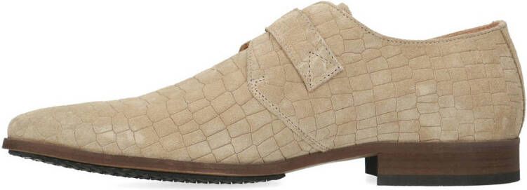 Manfield suède gespschoenen met crocoprint beige