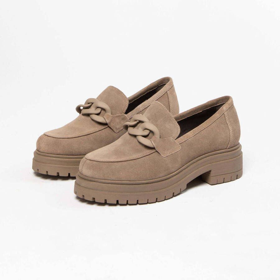 Manfield suède loafers met chain taupe