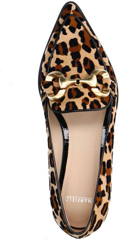 Manfield suède loafers met panterprint beige