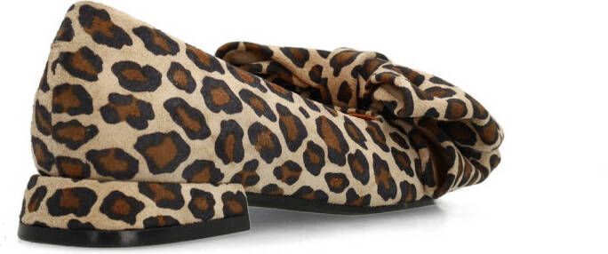 Manfield suède loafers met panterprint beige cognac