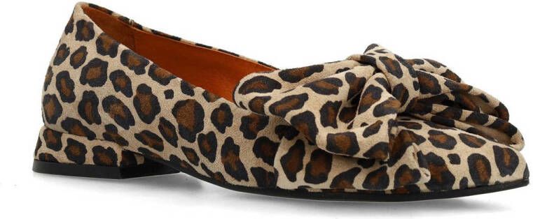 Manfield suède loafers met panterprint beige cognac