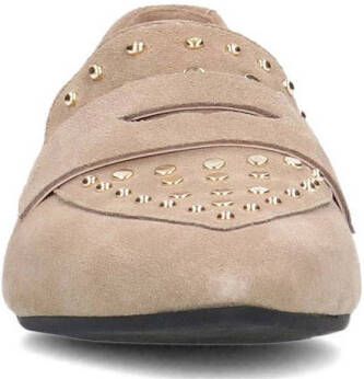 Manfield suède loafers met studs beige