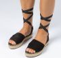 Manfield Dames Zwarte suède sandalen met lint - Thumbnail 3