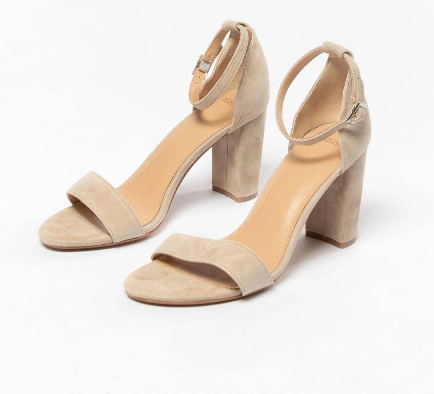 Manfield Dames Taupe suède sandalen met hak - Foto 3