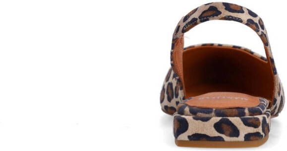 Manfield suède slingback loafers met panterprint beige zwart
