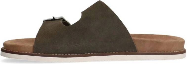 Manfield suède slippers olijfgroen