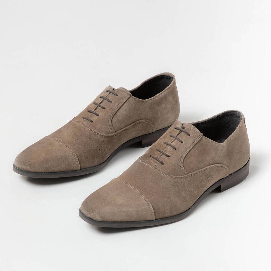 Manfield suède veterschoenen taupe