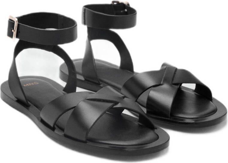Mango leren sandalen zwart