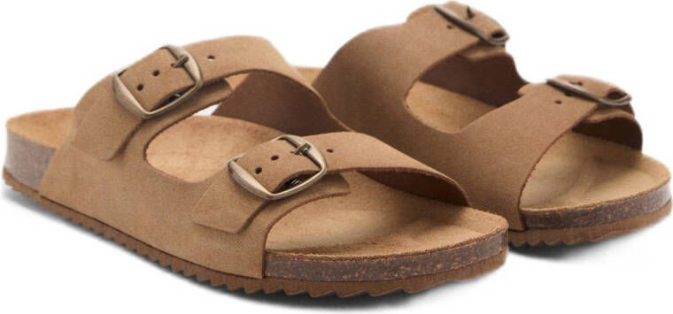 Mango Kids suède slippers bruin