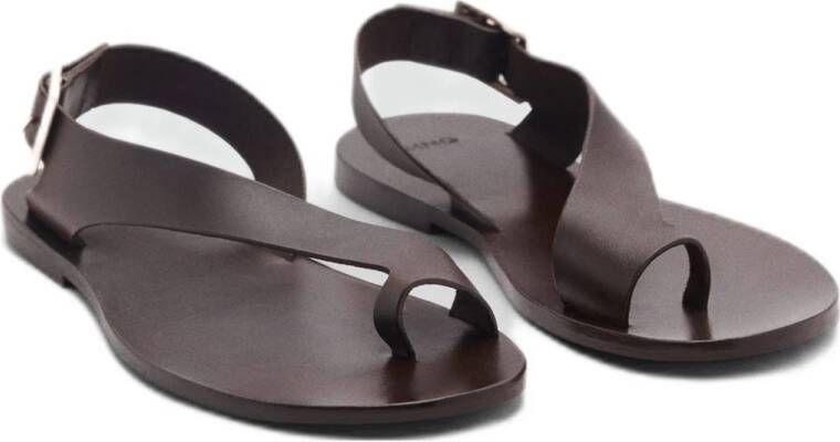 Mango leren sandalen donkerbruin