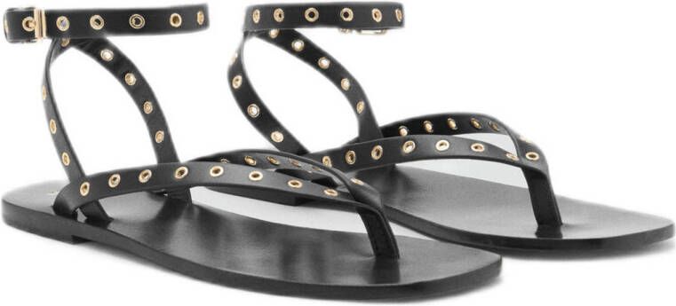Mango leren sandalen zwart
