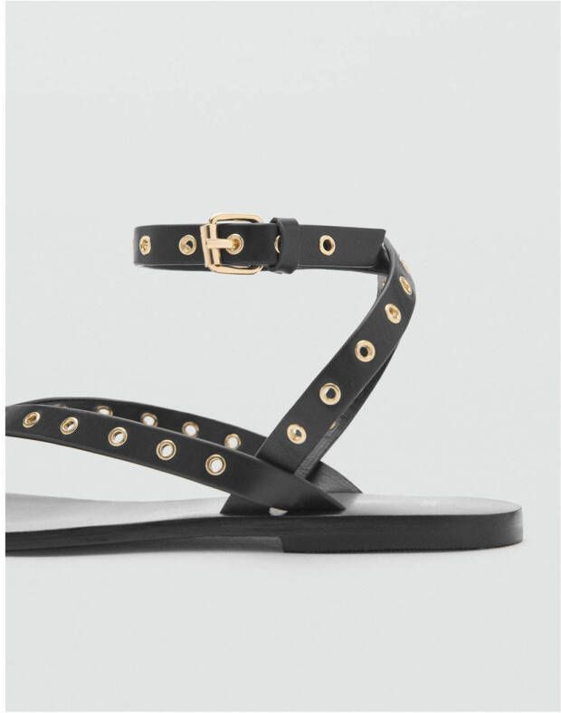 Mango leren sandalen zwart