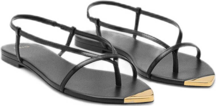 Mango leren sandalen zwart