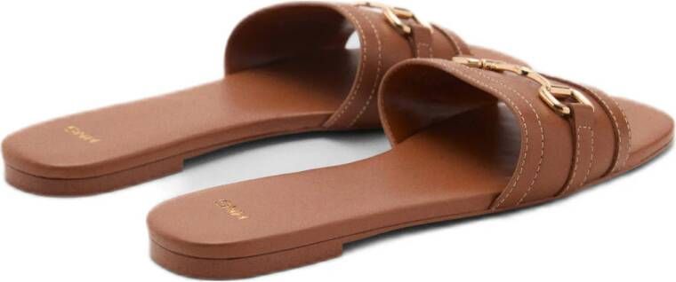 Mango leren slippers cognac