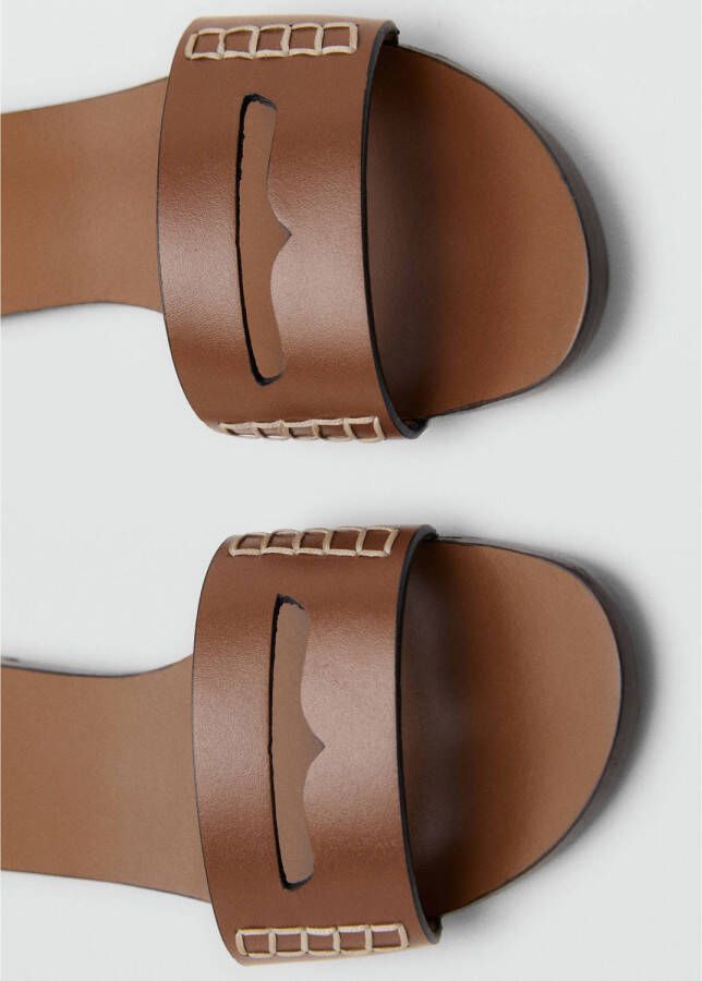 Mango leren slippers cognac