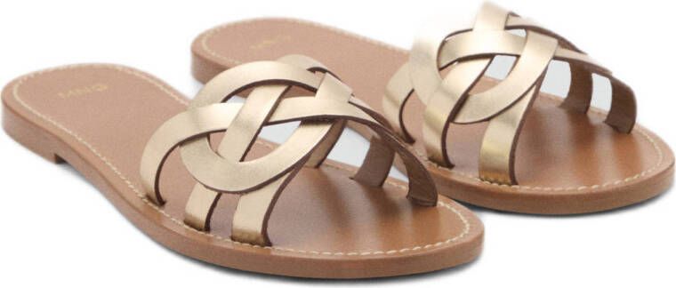 Mango leren slippers goud