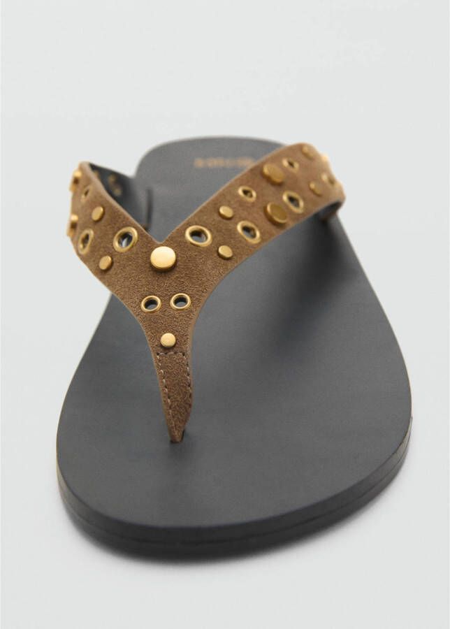 Mango leren slippers met studs beige