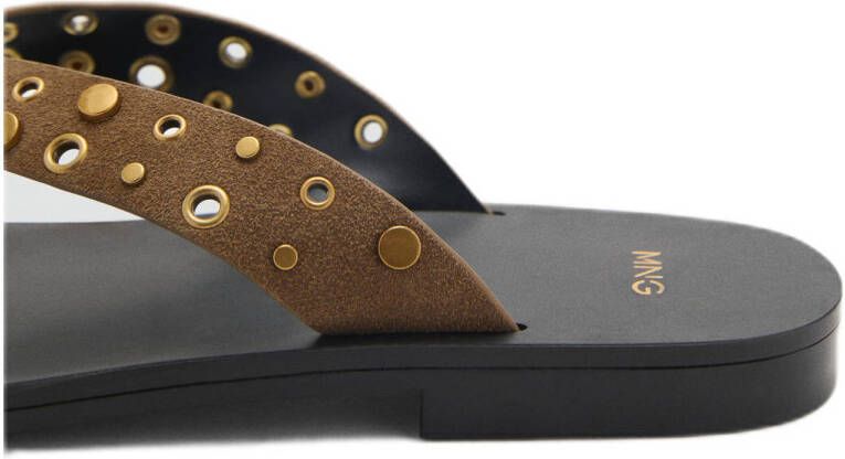 Mango leren slippers met studs beige