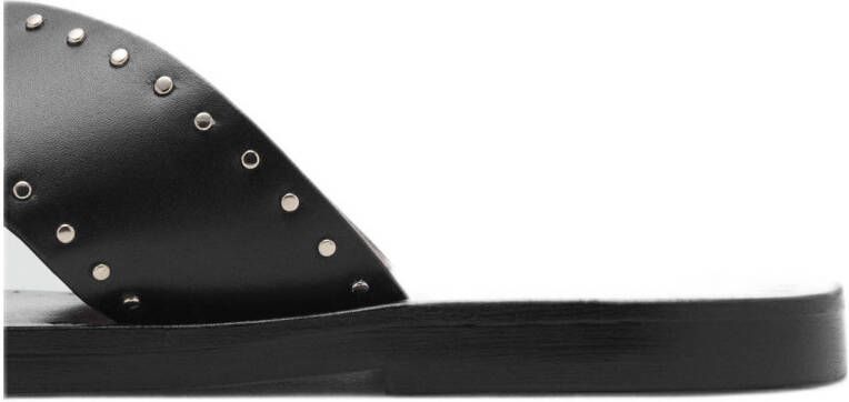 Mango leren slippers met studs zwart
