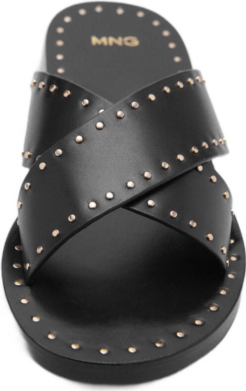 Mango leren slippers met studs zwart