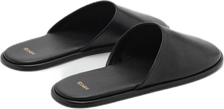 Mango leren slippers zwart