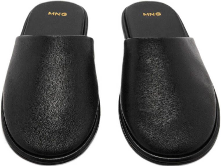 Mango leren slippers zwart