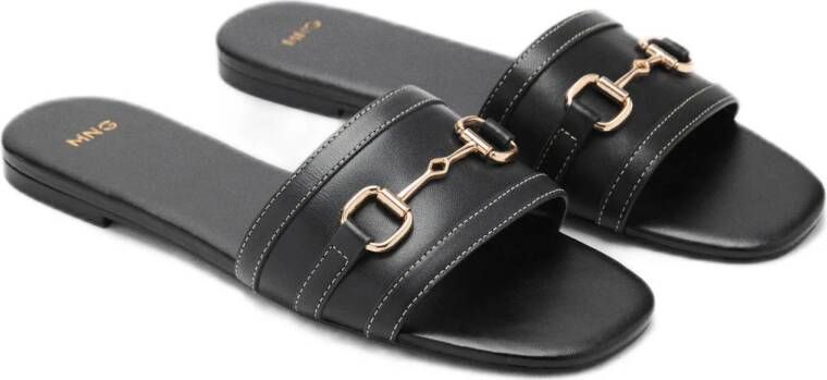 Mango leren slippers zwart
