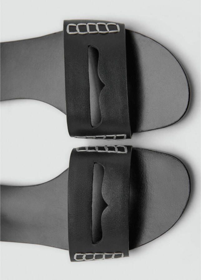 Mango leren slippers zwart