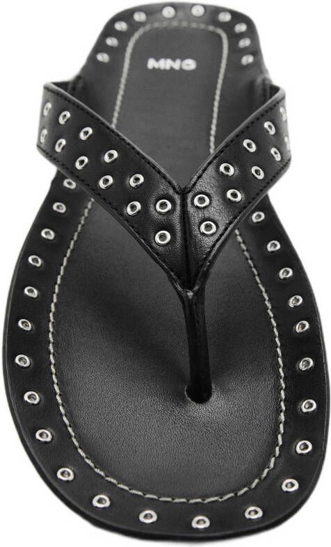 Mango leren teenslippers zwart