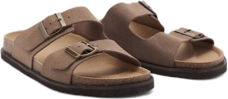 Mango Man suède slippers bruin