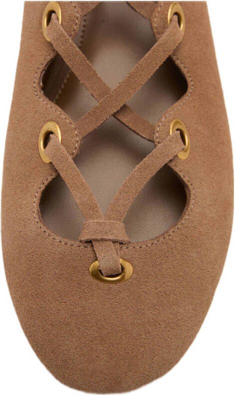 Mango suède ballerina's cognac