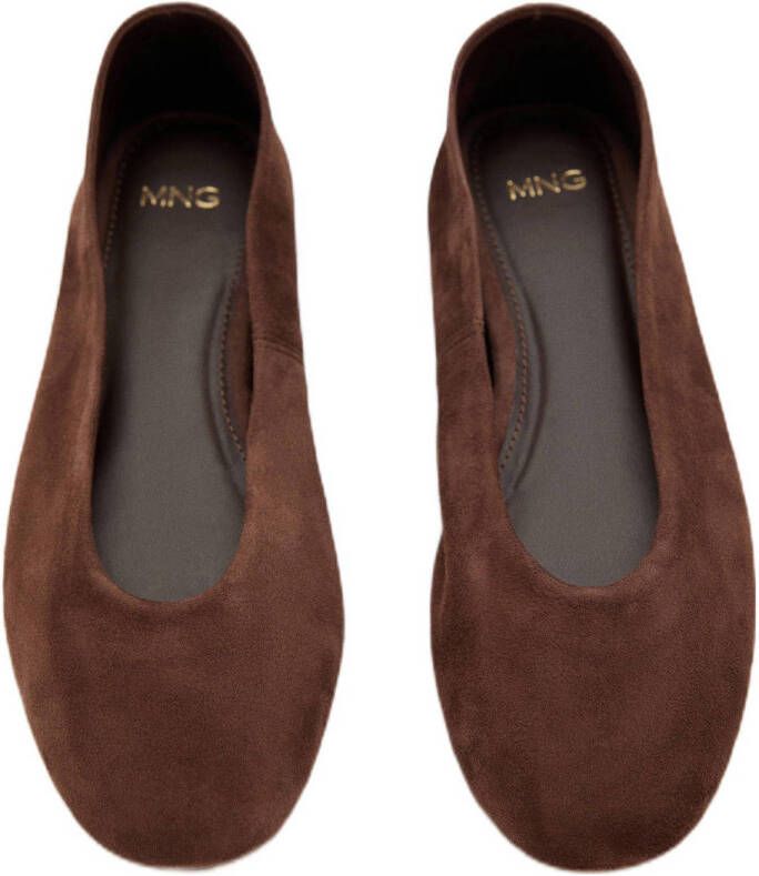 Mango suède ballerina's donkerbruin
