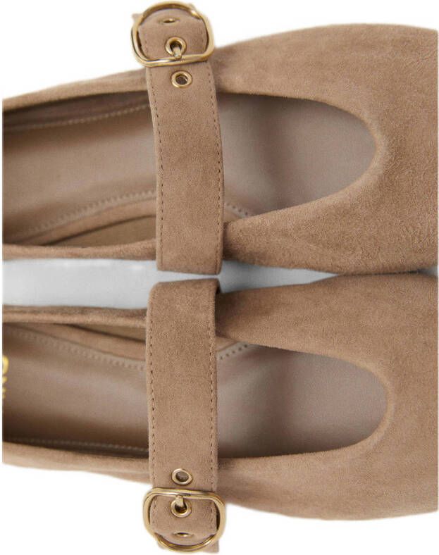 Mango suède ballerina's lichtbruin